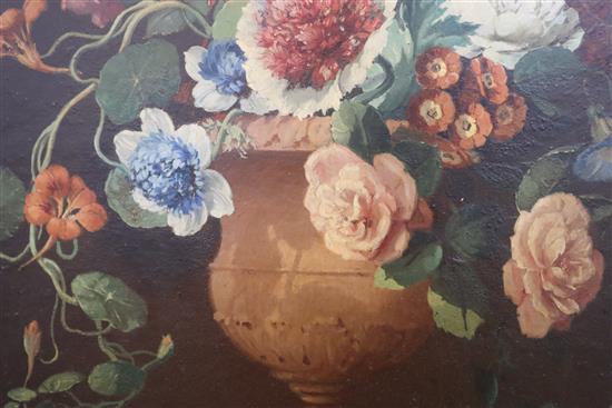 Attributed to Herbert David Richter, oil on board, Still life of flowers in a vase upon a ledge, 60 x 43cm